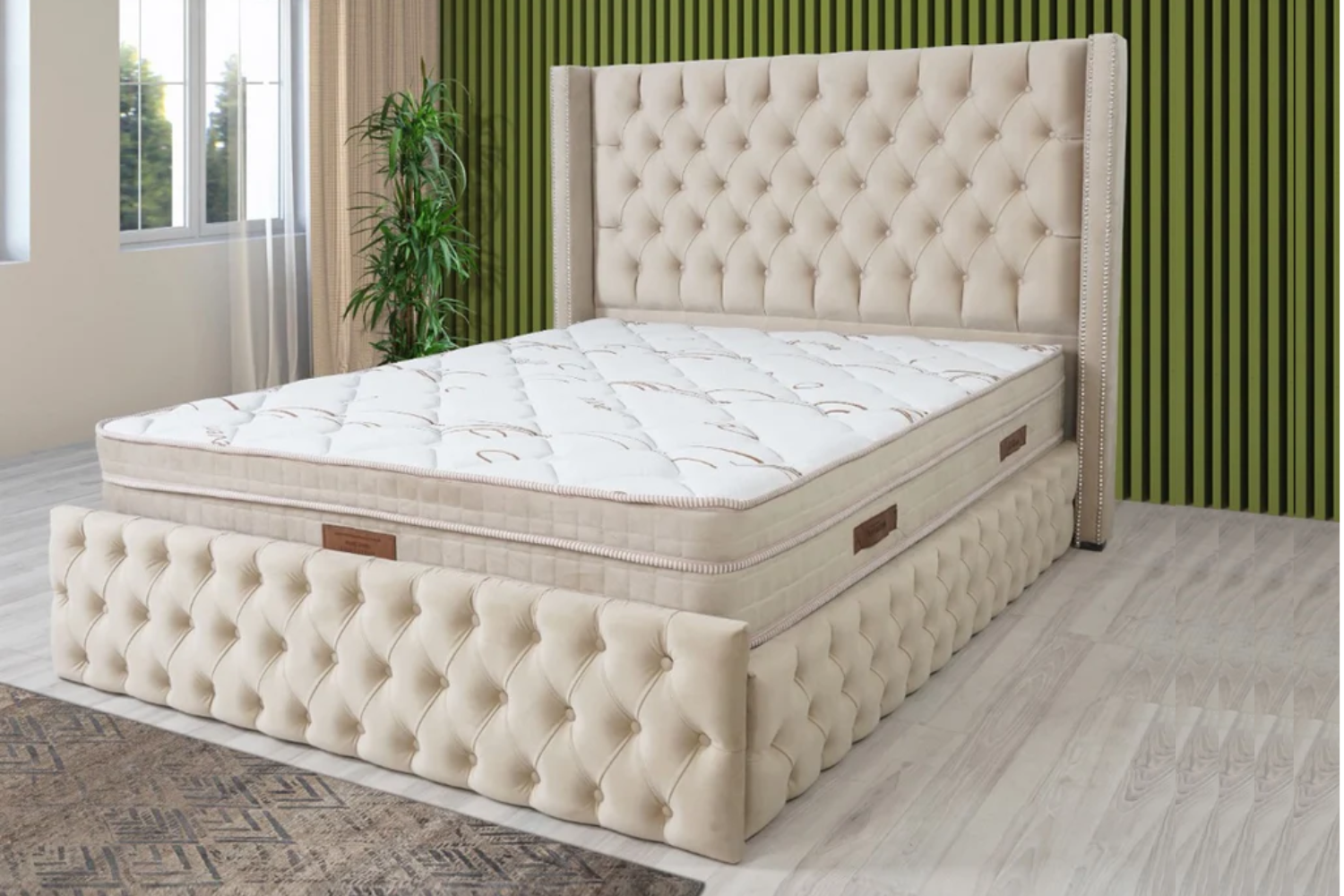 Cadre De Lit CLOUTE Velours Beige