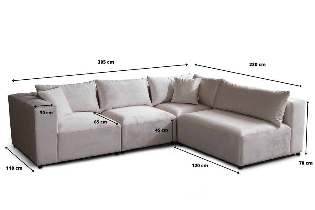 Canapé AZRA Modulable Velours Blanc Cassé