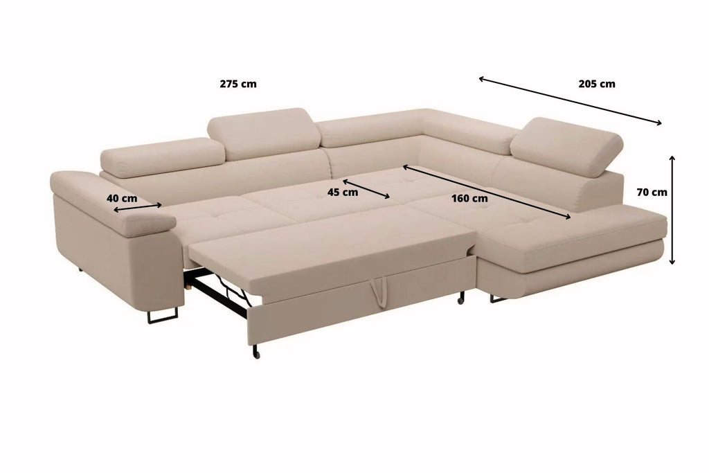 Canapé D'angle Convertible TONY Velours Beige
