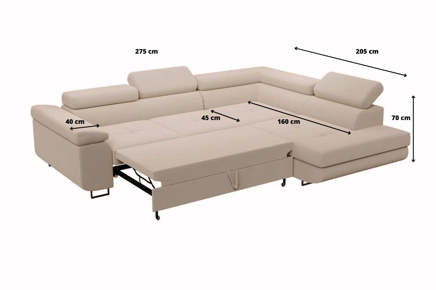 Canapé D'angle Convertible TONY Velours Beige