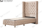 Lit Coffre Enfant CLOUTE Velours Beige